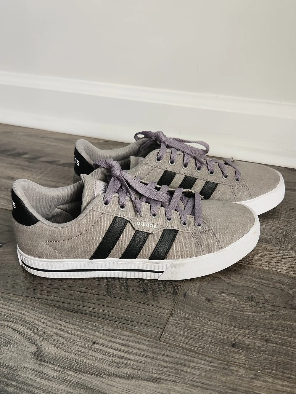 adidas Men’s Gray Canvas Sneakers with Black Stripes